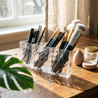 Acrylic Makeup Brush Holder Transparent 3compartment Brush Holder Multifunction