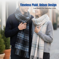 Plaid Scarf, Thickened Autumn Winter Wrap, Soft Cashmere Feel, Unisex, Korean Style, Large Rectangle