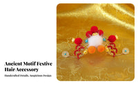 God of the Brand Alth Hair Accessory Representative Gift Chinese New Year Hair Crown Red Decorative Puff Tassel Hairpin