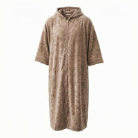 Hooded Bathrobe Zippered Short-Sleeve Robe Soft for Adults