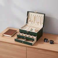 Double Tier Jewelry Box Portable Multi-Tier Jewelry Case Necklace and Band Holder Abrasion Protection for Women, Travel