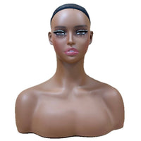 Mannequin Head with Shoulders Dark Skin Tone Realistic Hairpiece Head Shouldered Display Figure