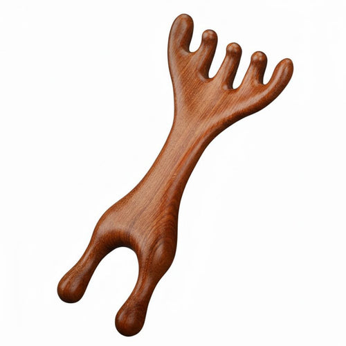 Sandalwood Meridian Comb Portable Five-Prong Head Massager for Spa, Travel