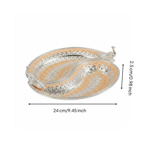 6 Pieces Peacock Tray Engraved Design 2 Compartment Serving Plate Vintage Design