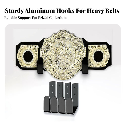 4 Pieces Championship Belt Wall Mount Aluminum Alloy Horizontal Belt Storage Racks Easy Installation for Collectors, Athletes, Game Room, Gym