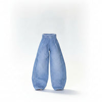 Topstitched Full-Length Wide-Leg Doll Pants High-Waisted Doll Jeans