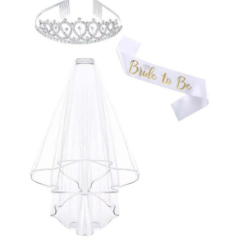 Bridal Tiara, Shimmering Soft Veil & Sash Set, Princess Theme, Party Accessory