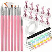 24 Pieces Nail Art Practice Kit Long-Handled Beauty Tools Flat Bristles