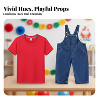 5 Pieces Red Cap and Blue Dungarees Outfit Cosplay Character Costume for Parents