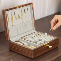 Walnut Jewelry Case Hand-Polished Finish Double Layer Jewelry Box Velvet