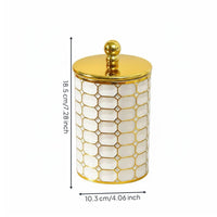 Gold Trim Canister Gilded Pattern Round Decorative Container Easy-Grip Lid Lidded Storage Jar for Dorm Room, Office Desk