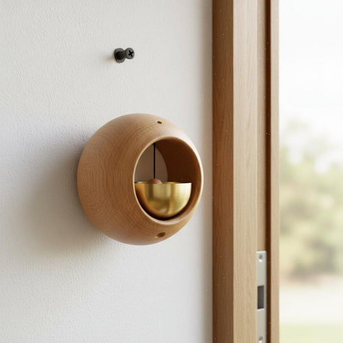 Entryway Brass Bell Solid Wood Wooden Frame Door Chime Minimalist Design