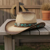 PU Trim Cowboy Hat for All Genders Headwear Breathable for Outdoor
