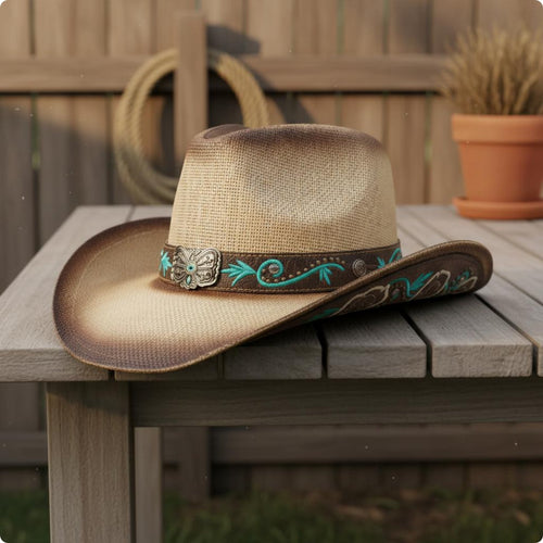 PU Trim Cowboy Hat for All Genders Headwear Breathable for Outdoor