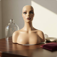 Earring Display Bust Double Shoulder Design Female Mannequin Head PVC Hairpiece Display Head for Jewelry Sellers, Salon Owners, Online Product Photos