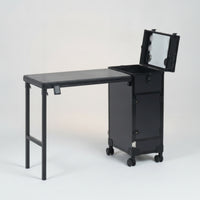 Fold-out Makeup Case with Table Portable Rolling Vanity Station Built-in Makeup Train Case with Drawers Professional for Studios