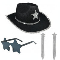 3 Pieces Dangling Star Earrings Oversized Cowgirl Outfit Kit Fringed Look