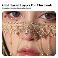 Tassel Chain Face Cover Mystical Look Crystal Tassel Face Covering Layered Chain Headpiece Ornate Costume Accessory