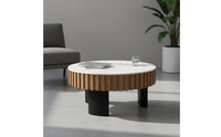 2 Pieces Light Luxury Design Wood and Stone Coffee Table Set Multi-Material Round Coffee Table Set for Lounge Area