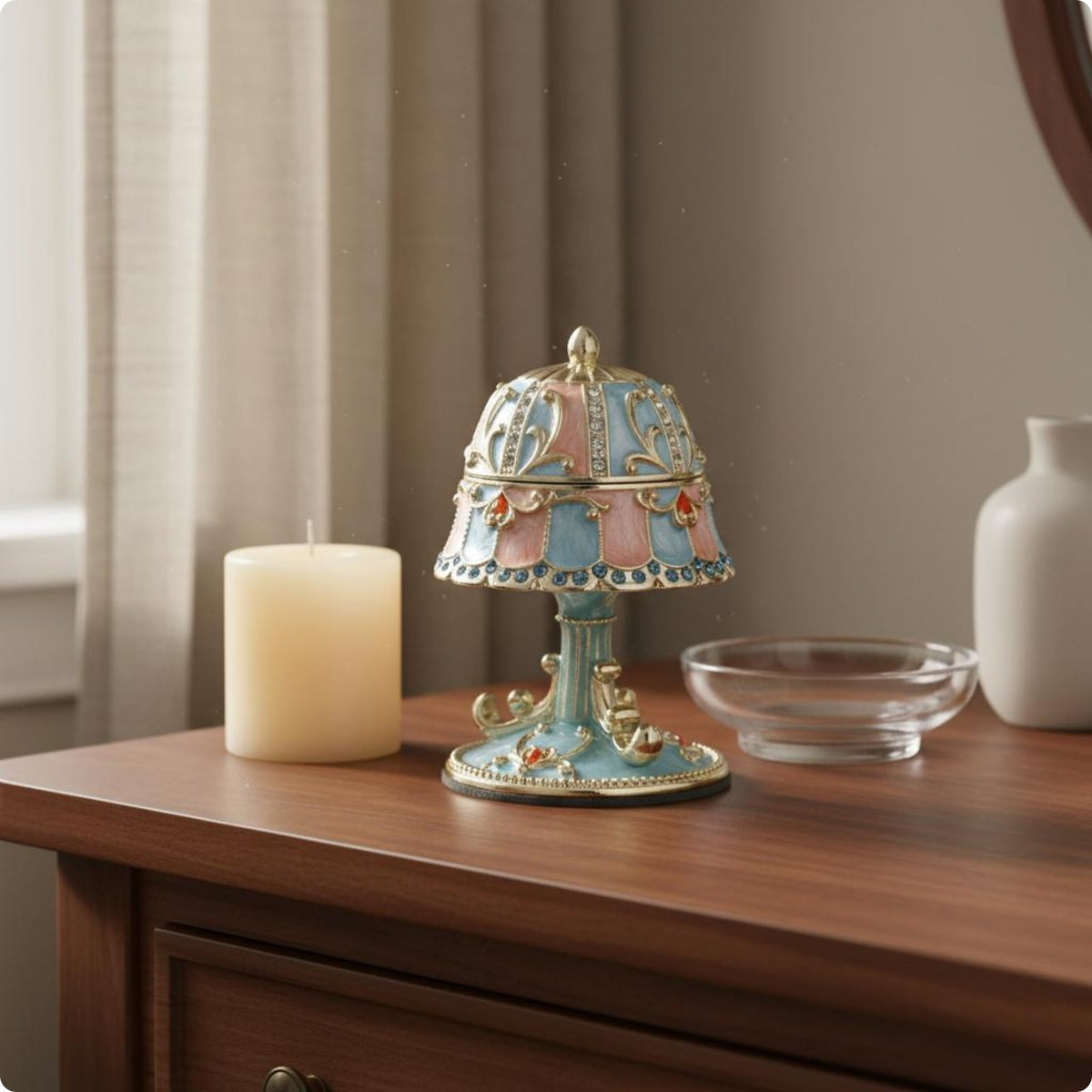 Table Lamp Jewelry Box Ornamental Finial Enamel Jewelry Box Collectible