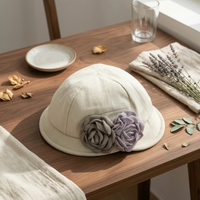 Flower Beret Bloom Design Linen Beret Lightweight for Autumn Wear