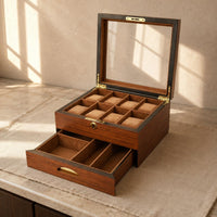 Two-Layer Watch Box Pull-out Drawer Lockable Watch Organizer Gold-Tone Hardware