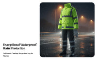 Heavy Duty Reflective Rain Suit Wear Resistant High Visibility Raincoat Set Detachable Hood for Nighttime, Rainy Weather, Construction Sites