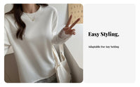 Lace Long Sleeve T-Shirt, Soft Brushed Pullover, Korean Style, Relaxed Fit Top