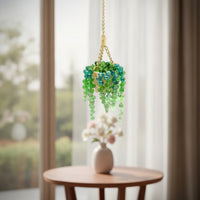 Decorative Beaded Succulent Charm Green Rearview Mirror Charm Gold-Tone Hanging Car Plant Sparkling for Drivers