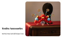 Chinese New Year Headpiece Good Fortune Symbol Chinese New Year Hair Crown Red Decorative Puff Tassel Hair Accessory Emblematic