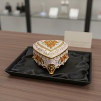 Floral Pattern Jewelry Box European Design Small Storage Gold Trim for Bedroom