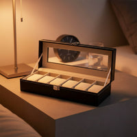 PU Leather Watch Box Clear View Lid Watch Storage Box Soft Lining for Men