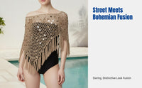 2025 Style Handmade Sparkle Knit Triangle Scarf, Tassel Off-Shoulder Cape for Holiday