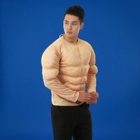 Fake Muscle T-Shirt Long Sleeve Muscle Torso Shirt Crew Neck for Role Play