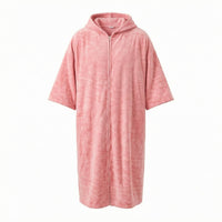 Hooded Bathrobe Zippered Short-Sleeve Robe Soft for Adults