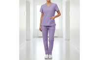 Breathable Scrub Set Multiple Pockets Nurse Attire Set Drawstring Waist V-Neck Scrub Attire for Nurses, Beauticians, Caregivers, Hospital, Medical Office, Spa