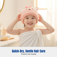 Kids Hair Drying Cap, Super Absorbent Quick Dry Towel, Cartoon Animal Design, Soft Microfiber, Parent-Child, Adult Use
