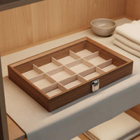 Multi-Compartment Jewelry Organizer Elegant Design Walnut Finish Jewelry Tray Suede Lined Band Holder Sturdy Construction