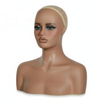 Manikin Head with Shoulders Smooth Finish Mannequin Head Bald Cap-Covered