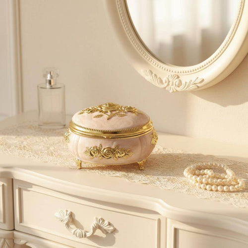 Vintage Metal Jewelry Box Giftable Round Metal Jewelry Box for Dressing Table