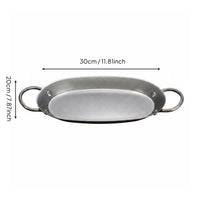 Oval Serving Plate with Handles Rust Resistant Stainless Steel Food Tray Brushed Finish Retro Metal Serving Dish for BBQ, Restaurant, Bar