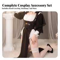 Alluring Nun Cosplay Outfit High Slit Design Halloween Nun Dress for Roleplay