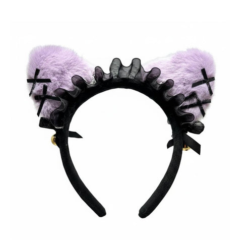 Lace Chime Cat Ear Hair Hoop With Tinkling Chime S Gothic Doll-Like Creature Ear Headband Gothic Lace Creature Ears Cute Design