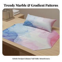 2 Pieces Marble Pattern Octagonal Manicure Mat Japanese Design Nail Hand Pillow Easy to Clean for Manicurists, Beauty Studio, Home Use