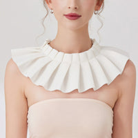Airy White Textile Lightweight Pleated Bib Easy Overlay for Women