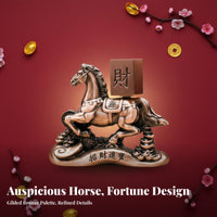 Symbol of Success Chinese Astrological Horse Figurine Intricate Details Running Horse with Gold Ingot Polished Finish for Business Owners