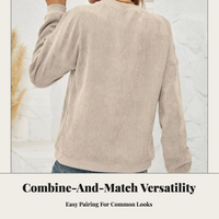 Corduroy Top, Round Neck, Long Sleeve Pullover, Winter