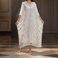 2 Piece Set Glittering Disc Beaded Kaftan Shimmering Sequins Glitter Mesh