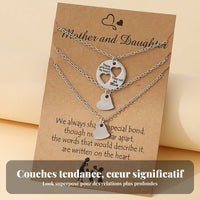 Stacked Heart Pendant Necklace Stainless Steel Matching Heart Necklaces Adjustable Chain Mom Daughter Jewelry Set for Women