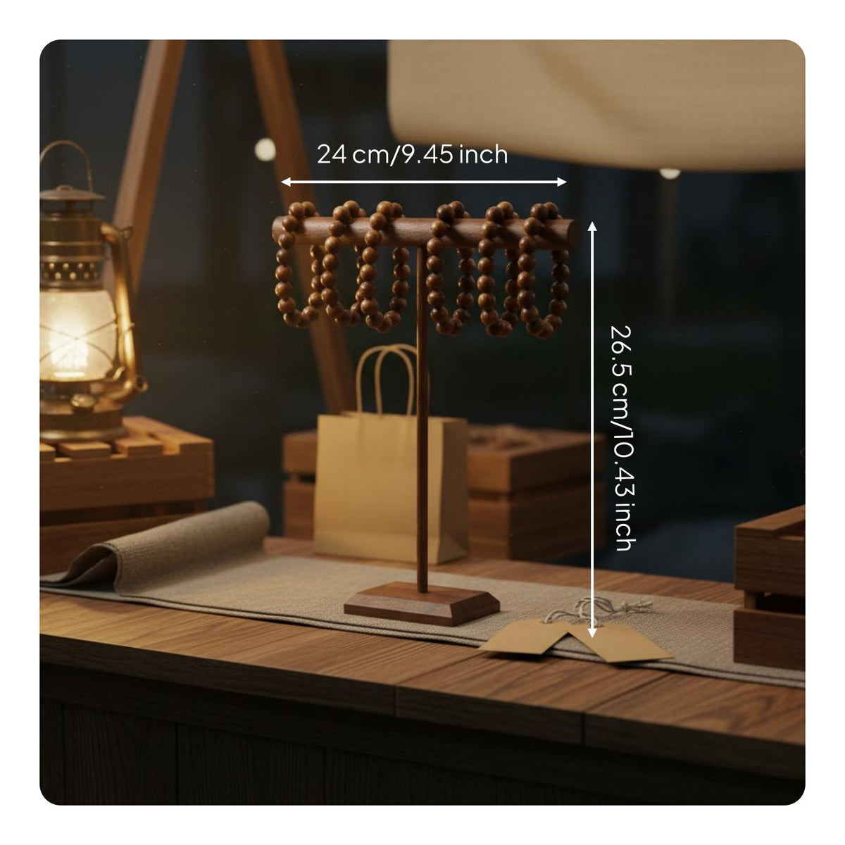 Bracelet and Necklace Display Stand Stable Base Walnut Finish Bracelet Rack